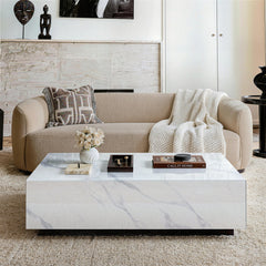 Coffee Table, 47 in Rectangular with Faux Marble Glass Top