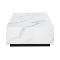 Coffee Table, 47 in Rectangular with Faux Marble Glass Top