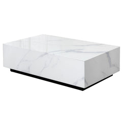 Coffee Table, 47 in Rectangular with Faux Marble Glass Top
