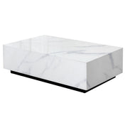 Coffee Table, 47 in Rectangular with Faux Marble Glass Top