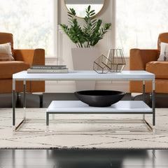 Coffee Table, 47 in Wide with White Top and Chrome Base