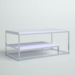 Coffee Table, 47 in Wide with White Top and Chrome Base