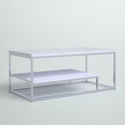 Coffee Table, 47 in Wide with White Top and Chrome Base