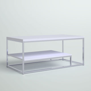 Coffee Table, 47 in Wide with White Top and Chrome Base