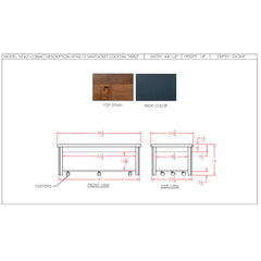 Coffee Table, 48.5 in Wide, Wood Frame with Lower Shelf
