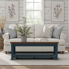Coffee Table, 48.5 in Wide, Wood Frame with Lower Shelf
