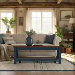 Coffee Table, 48.5 in Wide, Wood Frame with Lower Shelf