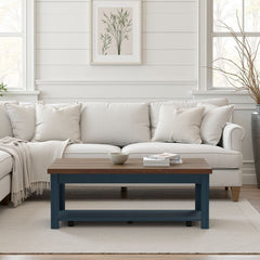 Coffee Table, 48.5 in Wide, Wood Frame with Lower Shelf