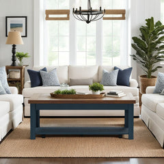Coffee Table, 48.5 in Wide, Wood Frame with Lower Shelf