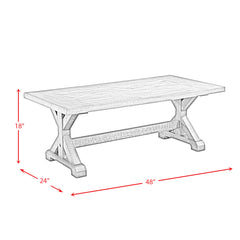 Coffee Table, 48 in Wide, Walnut Finish with Trestle Base