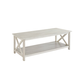 Coffee Table, 48 in Wide with Lower Shelf, Antique White