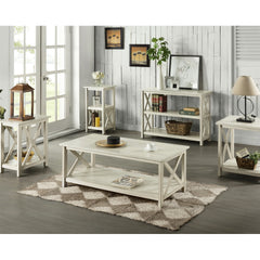 Coffee Table, 48 in Wide with Lower Shelf, Antique White