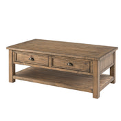 Coffee Table, 50 in Solid Pine with Drawers, Reclaimed Natural