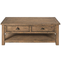 Coffee Table, 50 in Solid Pine with Drawers, Reclaimed Natural