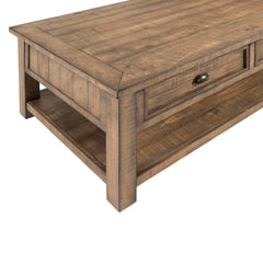 Coffee Table, 50 in Solid Pine with Drawers, Reclaimed Natural