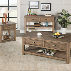 Coffee Table, 50 in Solid Pine with Drawers, Reclaimed Natural