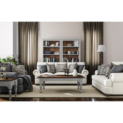 Coffee Table, 52 in Rectangular, Brown Top with Gray Base