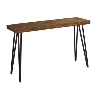 Coffee Table, 52 in Wide, Brown Wood Top with Black Iron Legs