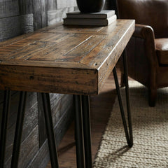 Coffee Table, 52 in Wide, Brown Wood Top with Black Iron Legs