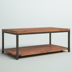 Coffee Table, Brown Acacia Wood Top with Black Base
