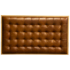 Coffee Table, Brown Buffalo Leather Top with Gold Iron Base