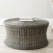 Coffee Table, Brown Wicker and Rattan with Storage and Wine Rack