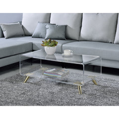 Coffee Table, Clear Acrylic With Gold Base, Waterfall Edge