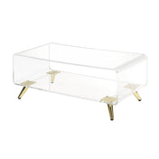 Coffee Table, Clear Acrylic With Gold Base, Waterfall Edge