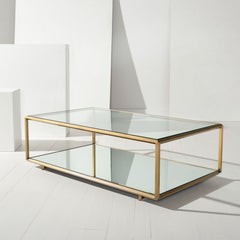 Coffee Table, Clear Glass Top with Bronze Iron Base
