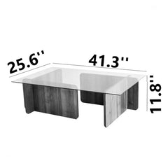 Coffee Table, Clear Glass Top with Medium Wood Base