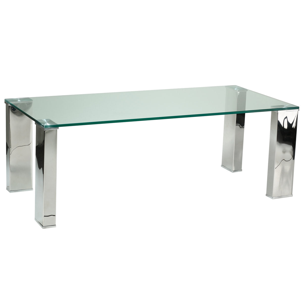 Coffee Table, Clear Tempered Glass Top with Chrome Stainless Steel Legs