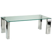 Coffee Table, Clear Tempered Glass Top with Chrome Stainless Steel Legs