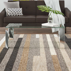 Coffee Table, Clear Tempered Glass Top with Chrome Stainless Steel Legs