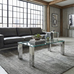 Coffee Table, Clear Tempered Glass Top with Chrome Stainless Steel Legs