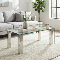 Coffee Table, Clear Tempered Glass Top with Chrome Stainless Steel Legs