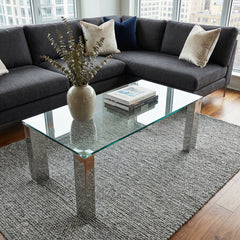 Coffee Table, Clear Tempered Glass Top with Chrome Stainless Steel Legs