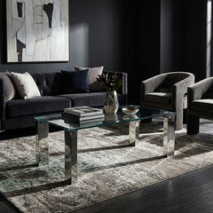 Coffee Table, Clear Tempered Glass Top with Chrome Stainless Steel Legs