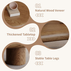 Coffee Table, Cloud-Shaped Solid Wood Veneer, Three Cylinder Bases, Walnut