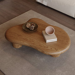 Coffee Table, Cloud-Shaped Solid Wood Veneer, Three Cylinder Bases, Walnut