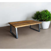 Coffee Table, Dark Brown Wood Top with Black Steel Base