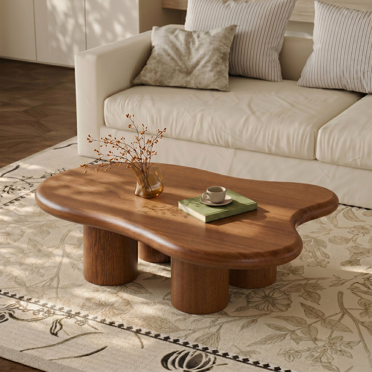 Coffee Table, Free-Form Design with Four Cylindrical Legs in Brown