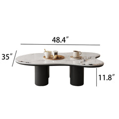 Coffee Table, Free Form White Stone Top, Black Pedestal Base