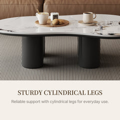 Coffee Table, Free Form White Stone Top, Black Pedestal Base