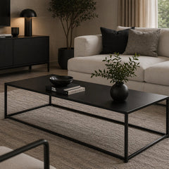 Coffee Table in Black Metal with Steel Base, 48 in Wide