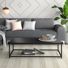 Coffee Table in Black Metal with Steel Base, 48 in Wide