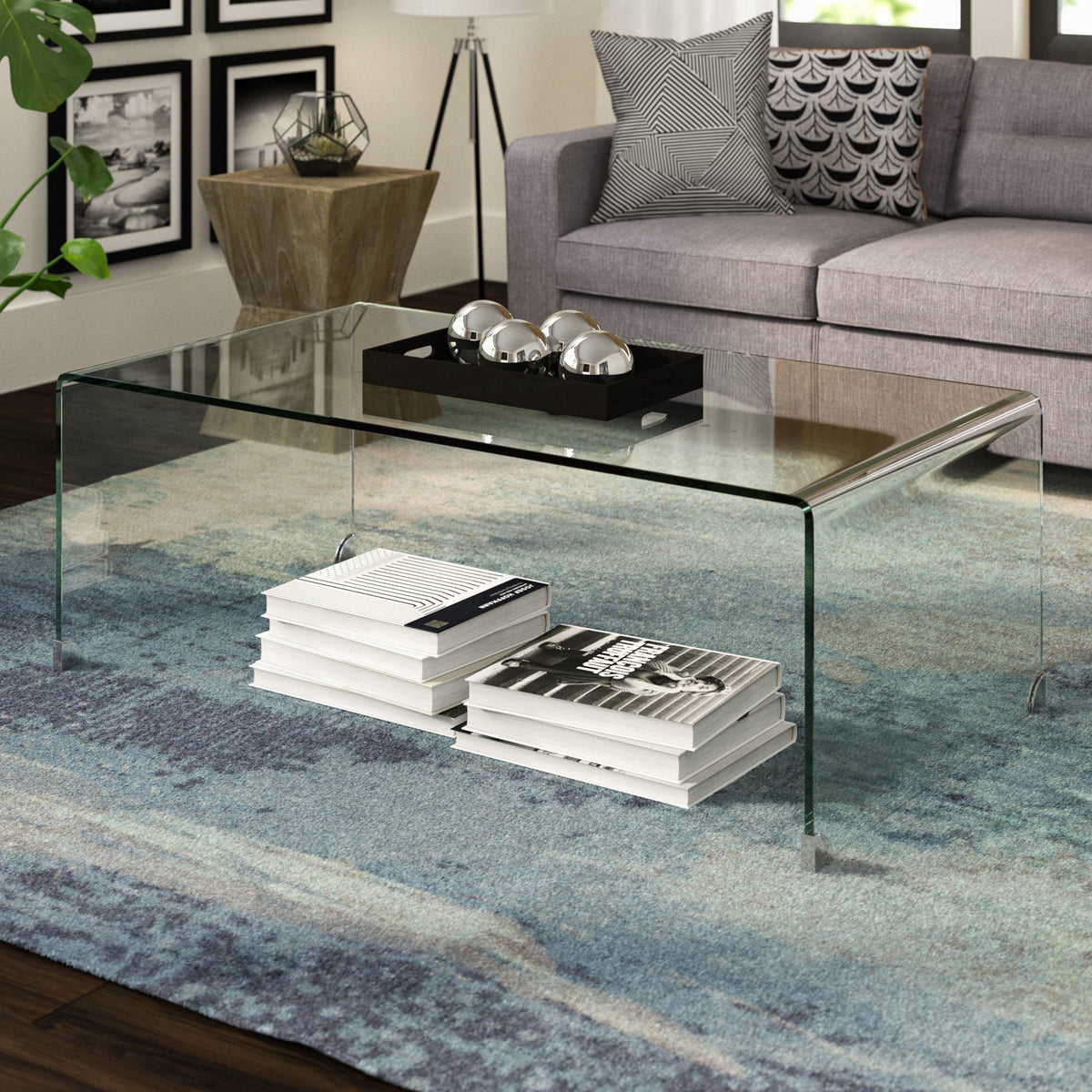 Coffee Table in Clear Tempered Glass with Clear Glass Base