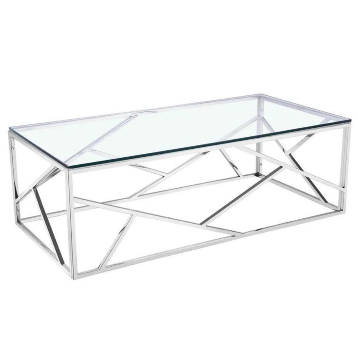 Coffee Table in Clear Tempered Glass with Silver Stainless Steel Base