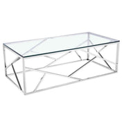 Coffee Table in Clear Tempered Glass with Silver Stainless Steel Base