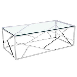 Coffee Table in Clear Tempered Glass with Silver Stainless Steel Base