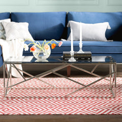 Coffee Table in Clear Tempered Glass with Silver Stainless Steel Base